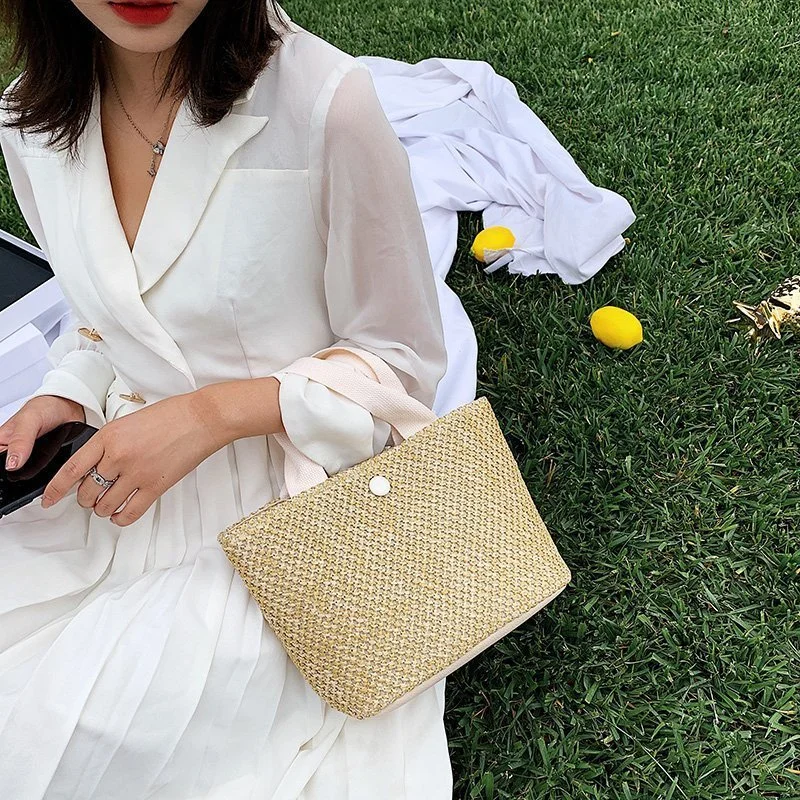 

Women's Shopping Tote Bag Summer Beach Bag Designer Woven Handmade Knitted Straw Handbags and Purses Female Bohemia New Clutchs