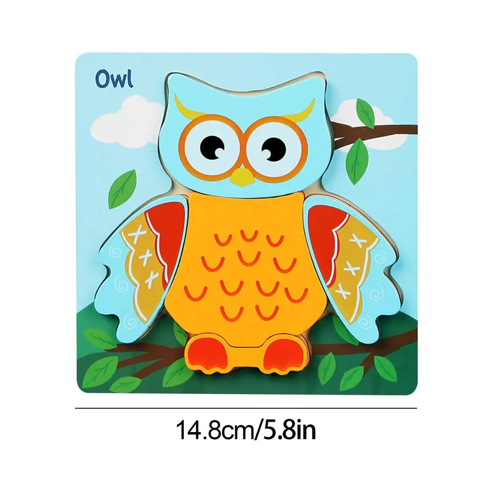 

Montessori Wooden Puzzles Hand Grab Boards Toys Tangram Jigsaw Baby Educational Toys Cartoon Animals Bee Lion Frog Owl 3D Puzzle