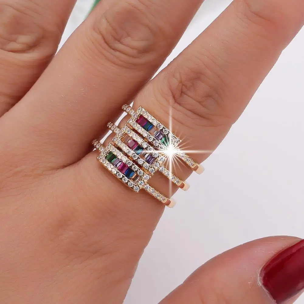 Lingmei оптовая продажа Новая мода Белый Красный Синий Циркон желтое золото цвет