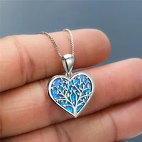 women earrings alloy tree of life opal heart pendant necklaces wedding classic chain on the neck birthday gift