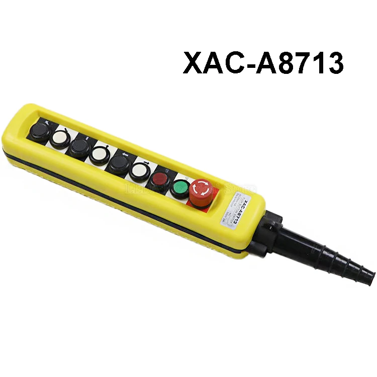 

1Pcs XAC-A8713 Waterproof Traffic Crane Control Push Button Switch Box for Hoist Up Down Left Right Emergency Stop Switch Yellow