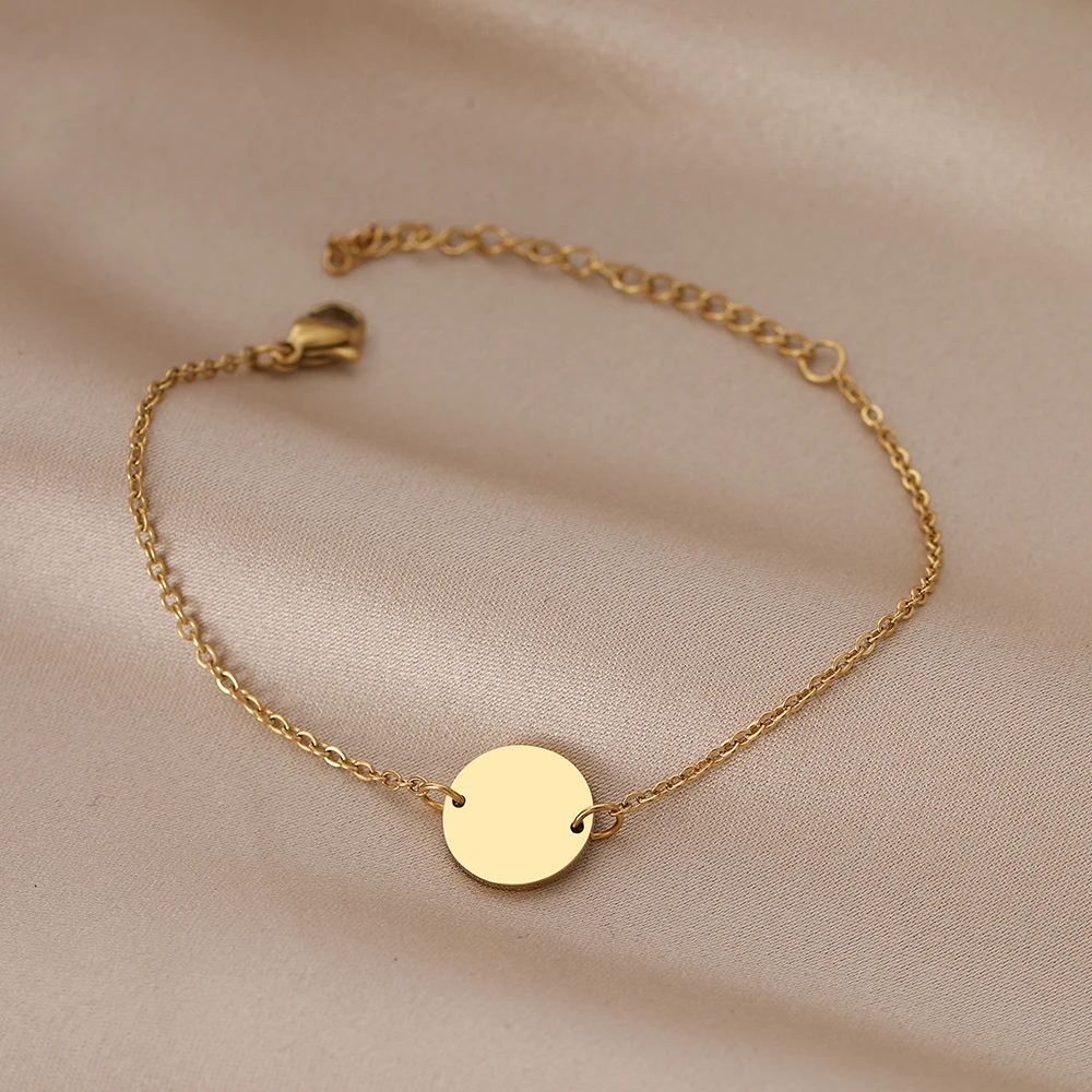 

Минималистичные браслеты из нержавеющей стали, модная цепочка с монетами и кольцами, амулетный браслет для женщин, ювелирные изделия, для в...