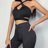 cross backless spaghetti strap crop top pleated v neck sleeveless backless sexy bare midriff womens black home wear summer