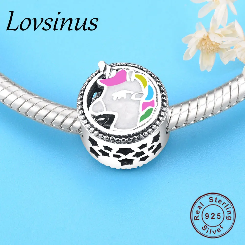 Аутентичные 925 серебряные милые лошади разноцветные эмалевые бусины подходят