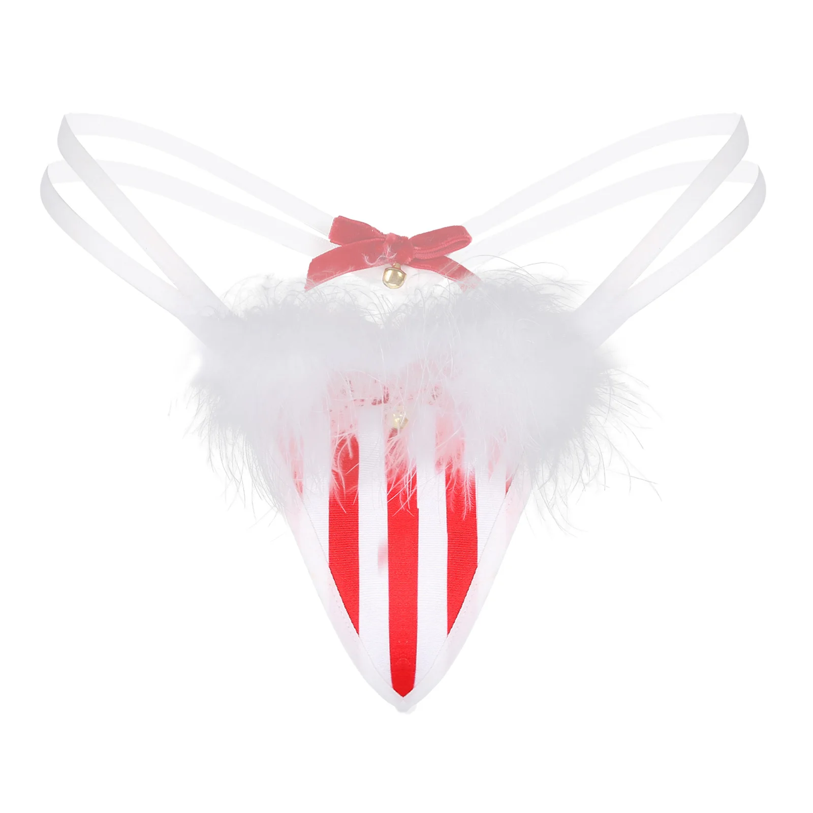 

Christmas Costumes Women Striped Lingerie G-String Underwear Feather Trimming Bowknot Bell T-Back Thongs Briefs Underpants