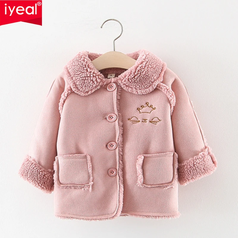IYEAL Girls Winter Coats New Brand Baby Girl Fashion Jacket Thick Wool Kids Cartoon Cat Children Outerwear | Мать и ребенок