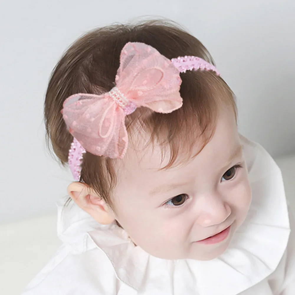 Осенняя милая детская кружевная эластичная повязка на голову принцессы с бантом