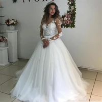 elegant lace appliques long sleeves wedding dresses ball gown see through white tulle bridal dress vestidos de novias