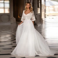 eightale princess wedding dress a line lace applique sweetheart bridal gown beaded puffy sleeve wedding dresses vestido de novia
