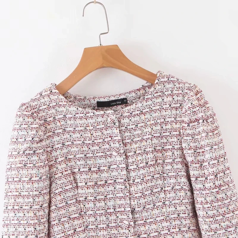 Милый твидовый блейзер с круглым вырезом пальто женские блейзеры и куртки