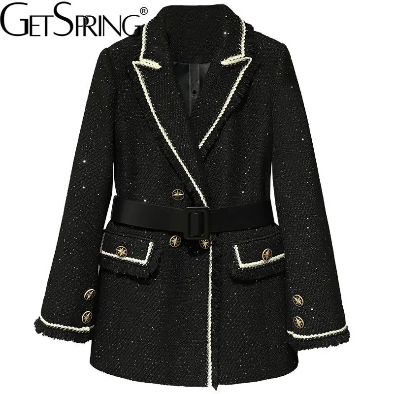 

GETSPRING Women Woolen Coat Bandage Double Breasted Ladies Coats Autumn Winter Plus Size Vintage Long Coats Woman 2021 Fashion