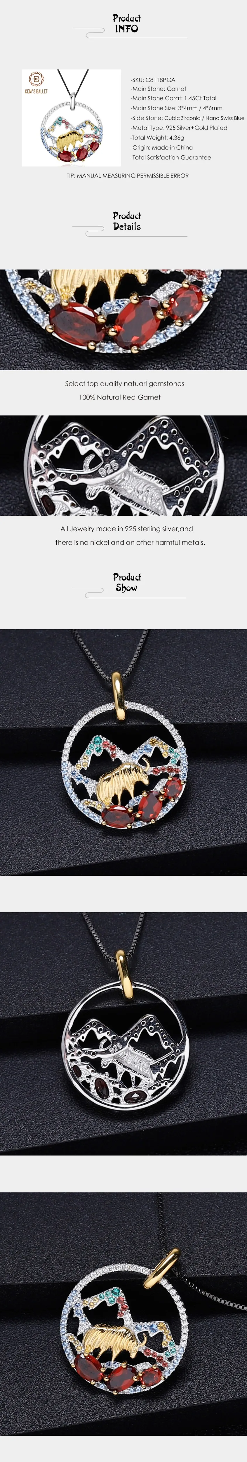 GEM'S балет натуральный Rhyolite гранат кулон 925 пробы серебро корова Подвеска для детей ожерелье, Женские Ювелирные изделия