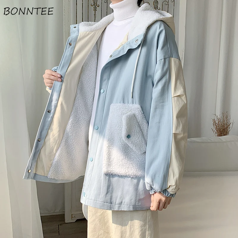 Парка мужская короткая из овечьей шерсти свободная теплая уличная одежда с