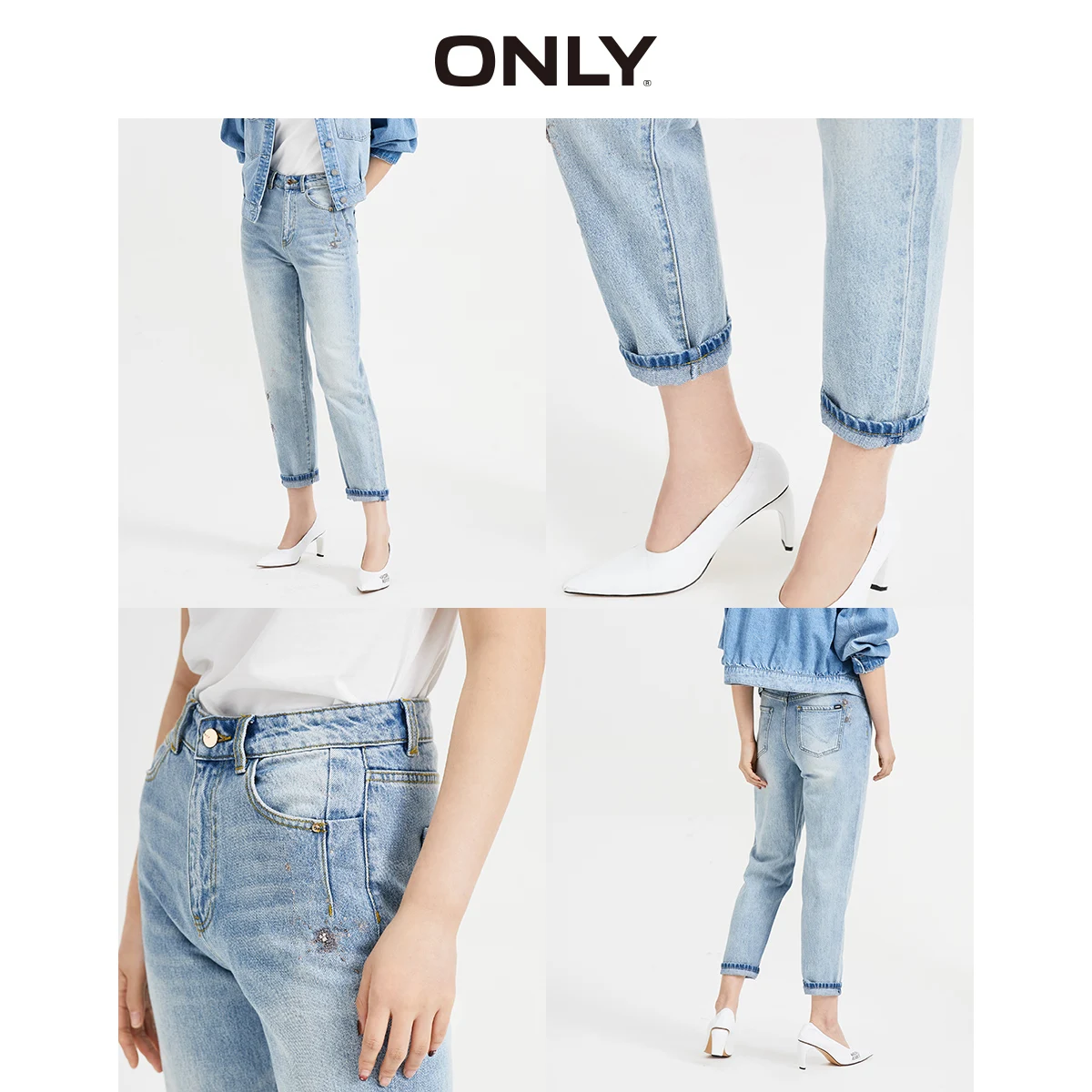 Женские светильник мые джинсы из 100% хлопка с высокой талией |