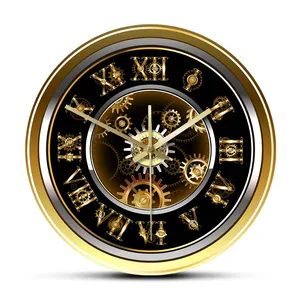 Часы настенные в стиле стимпанк, винтажные золотистые дизайнерские часы для спальни, домашний декор, с принтом римских цифр