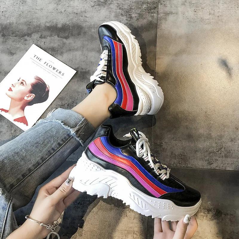 

2021 Women Fashion Sneakers Spring Lady Casual Chunky Female Running Sports Shoes lace up Brand Thick Soles Mixed Colors 35-46