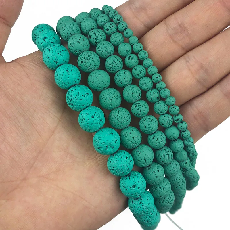 JHNBY Rubber Paint Green volcanics Lava 4/6/8/10/12MM Natural Stone Spacers Round Loose beads for Jewelry making DIY bracelets | Украшения