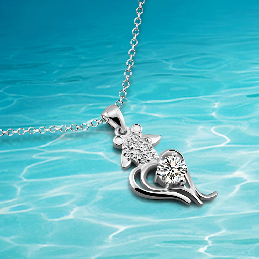 Модные аксессуары Подвески рыбки ожерелье серебро 925 пробы с цирконом женские
