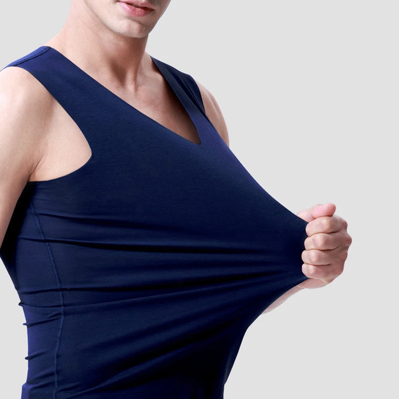 Men's Summer Seamless Elasticity Tank Top Comfortable Vest Undershirt Sleeveless V Neck Soft Solid Casual Tops Plus Size | Мужская