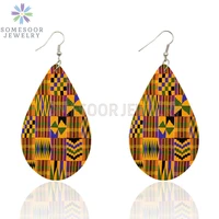 somesoor afro fabric style bohemian wooden drop earrings african tribal ethnic design printed teardrop pendant dangle for women