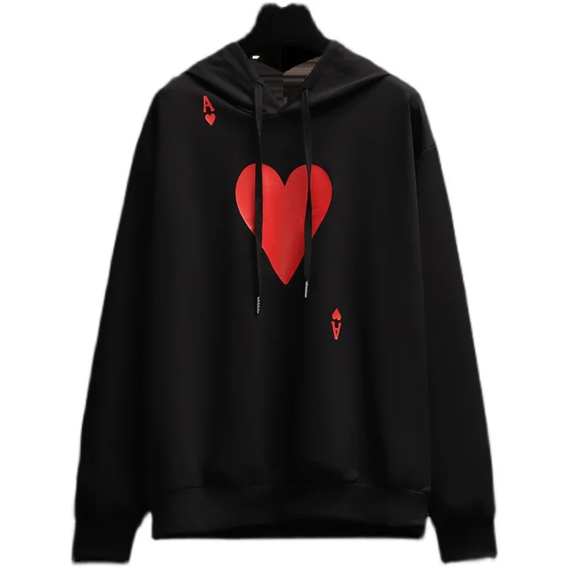 

Plus Size Women's Commuter Casual Loose Hedging Heart Printed Love Sweatshirt Mid-length Tops Autumn Oversized Sweatshirt Hoodie