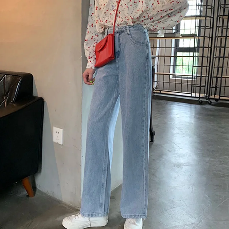 

High-waist Drape Wide-leg Jeans Women\\'s Fall Loose And Versatile Slim Trousers