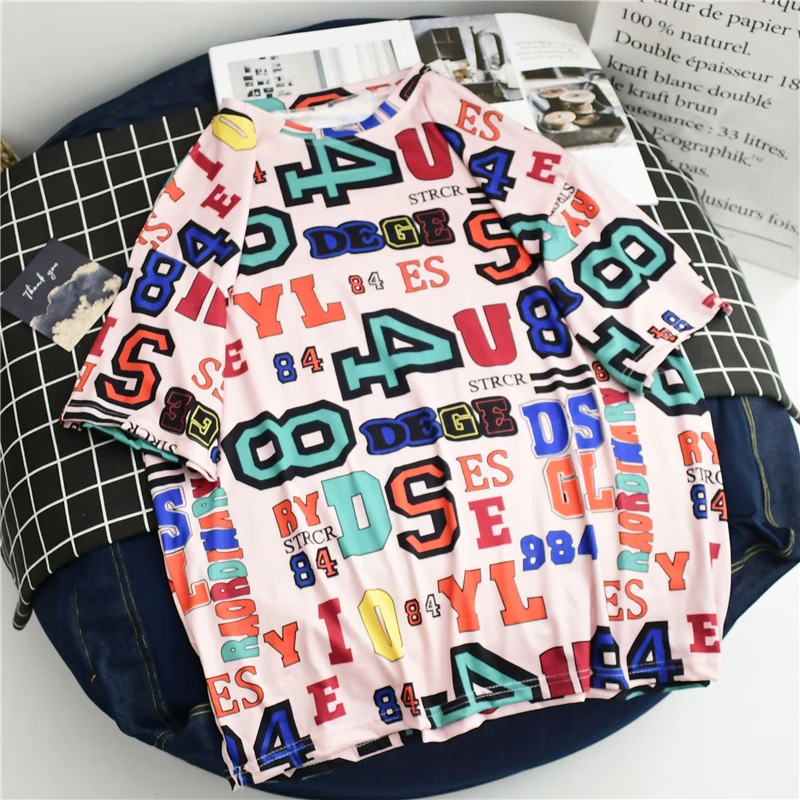 

European Goods Net Red Super a Short-Sleeved T-shirt Women's Loose Printed Fashionable Printed Mid-Length Student Ins