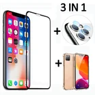 3 в 1 закаленное стекло для Apple iphone 11 pro max 11pro чехол для iphone X XR XS Max защитная пленка