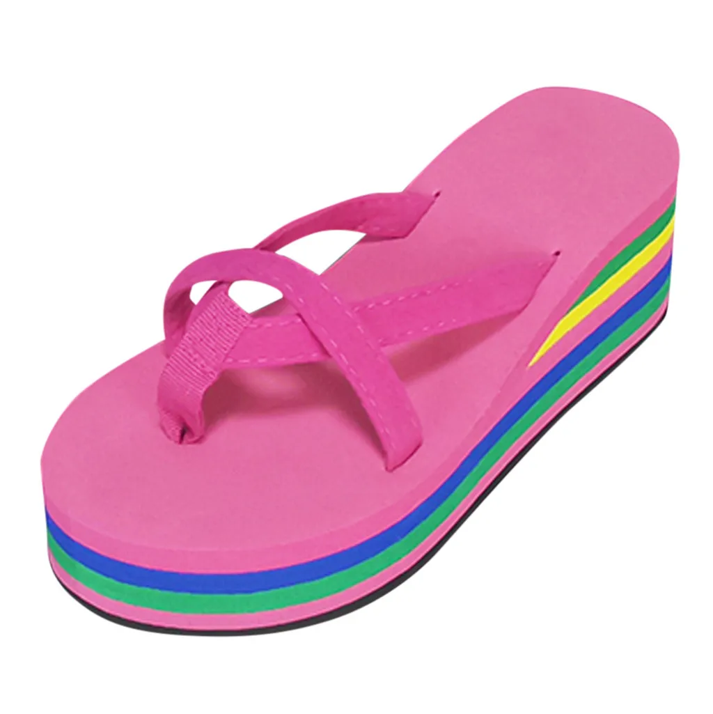 Женские однотонные пляжные сланцы на высокой танкетке Сандалии толстой подошве |