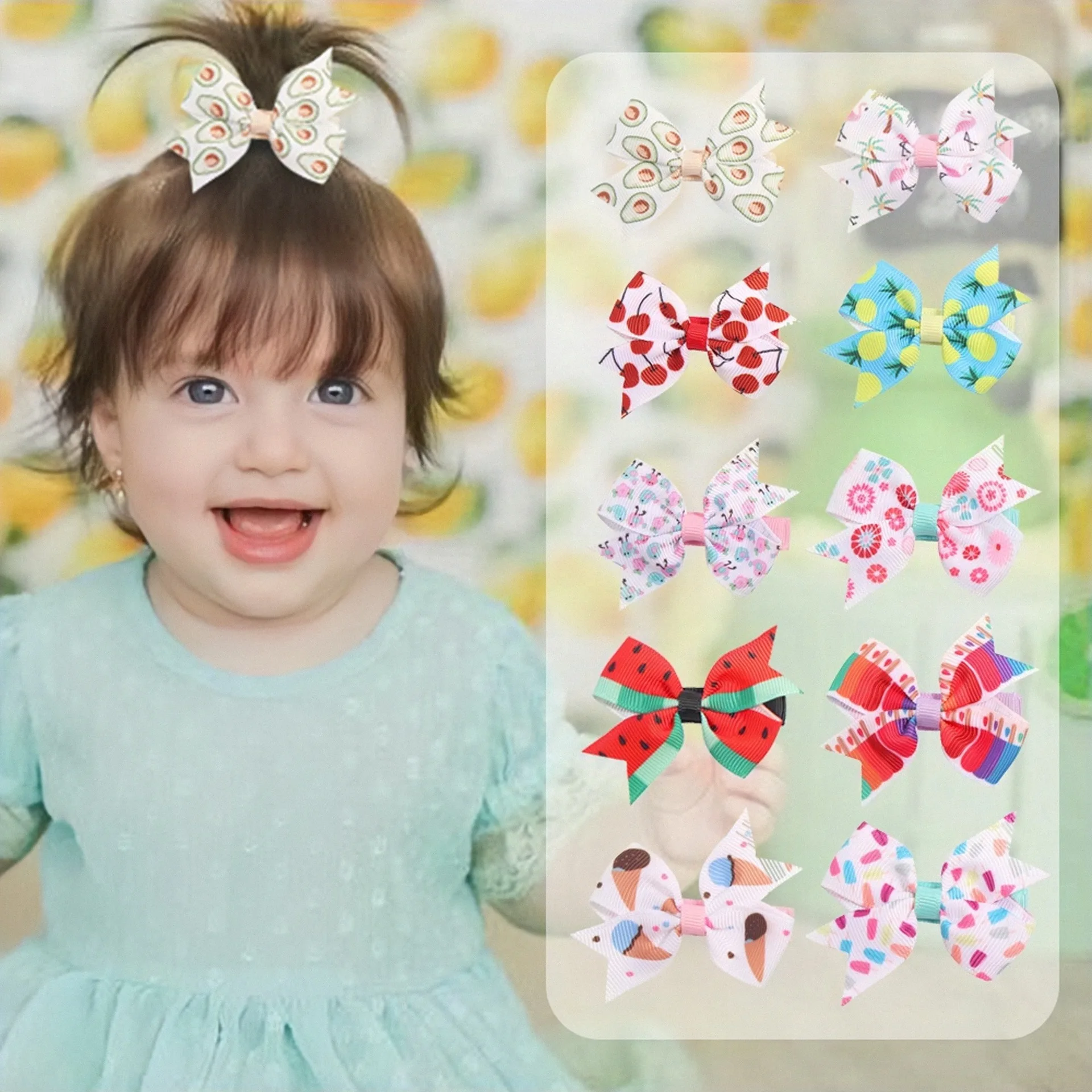 

1 Pcs Baby Windmill Bow Hairpin Full Package Fabric Traceless Hairpin Watermelon Rainbow Fruit Hairpin for Children
