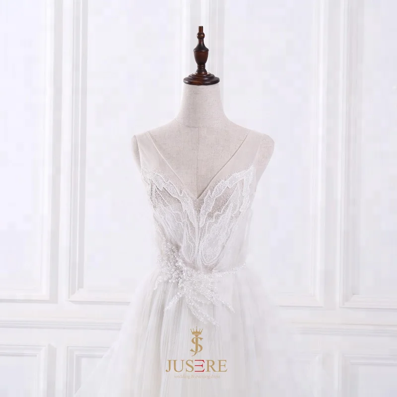 Jusere A-line Wedding Dress beads tulle V-neck Long sleeves Bridal Gown Robe De Mariage Vestido de Noiva