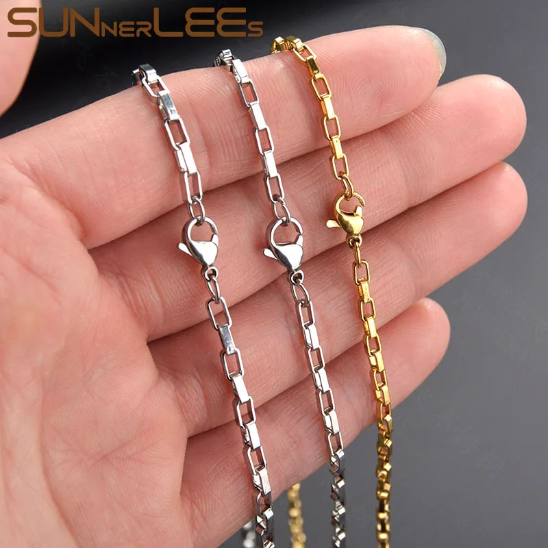Ожерелье SUNNERLEES из нержавеющей стали 2 мм ~ 6 Геометрическая коробка звеньевая