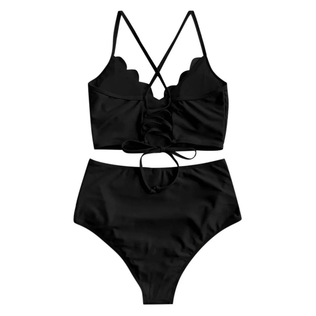 Swimming Suit 2021 Women Sexy Scalloped Lace-up Ruched Tankini Swimsuit Beachwear Female Biquini Maillot De Bain Femme |