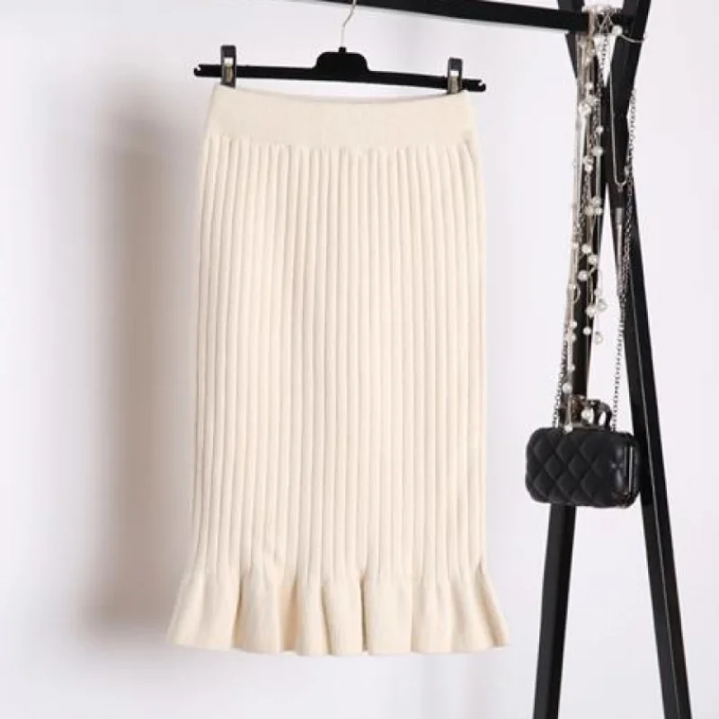Женские хлопковые вязаные юбки 2019 Осень Зима повседневные эластичные стрейч