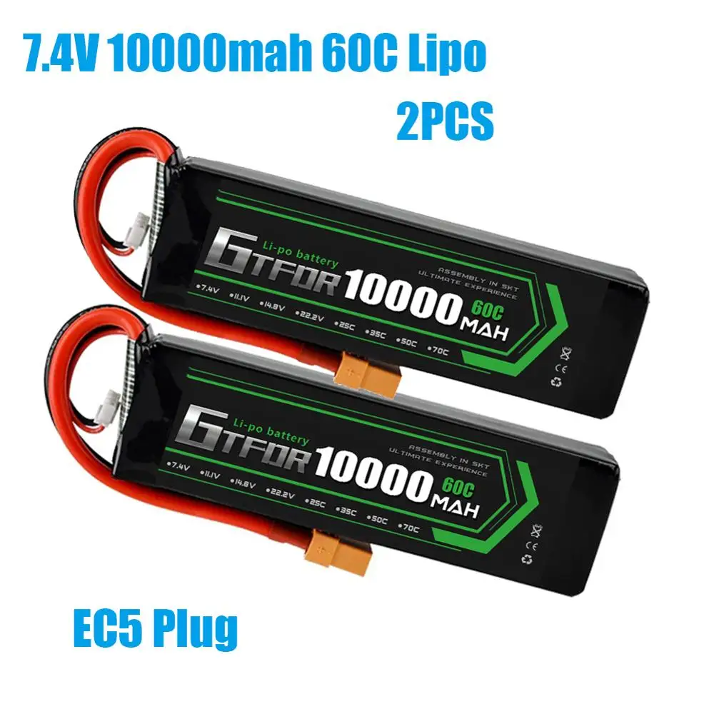 GTFDR батарея lipo 2S 7,4 V 10000mah 60C 120C HV 3S 11,4 V 5200mah 20C 40C для радиоуправляемого автомобиля дрона FPV Walkera QR X350 PRO квадрокоптера - Цвет: 2PCS10000mahEC5