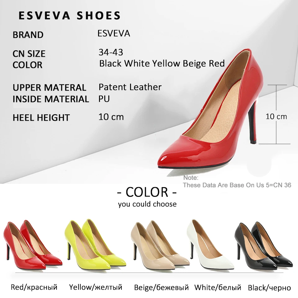 

ESVEVA 2019 Party Women Pumps Slip on Shallow Elegant Thin High Heels Elegant Wedding Pumps Women Shoes Pointed Toe Size 34-43
