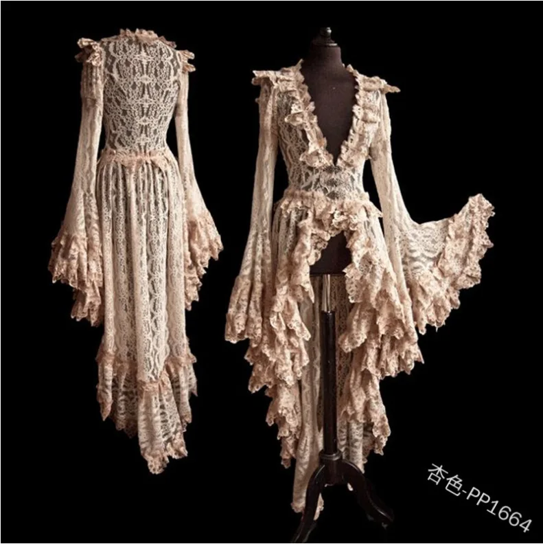 

Vintage Dress Women Lace Long Sleeve Large Size V-neck Slim Dresses Female Empire Solid Spring Dance Hollow Out Dress Lugentolo