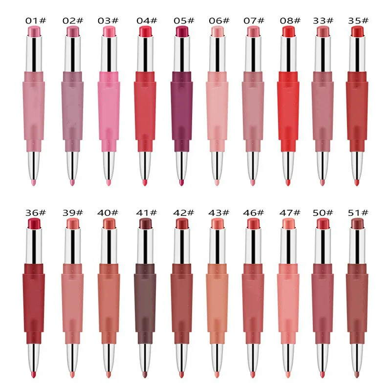 hot sale 20 color matte lipstick lip liner 2 in 1 brand makeup lipstick matte durable waterproof nude red lipstick lips make up free global shipping