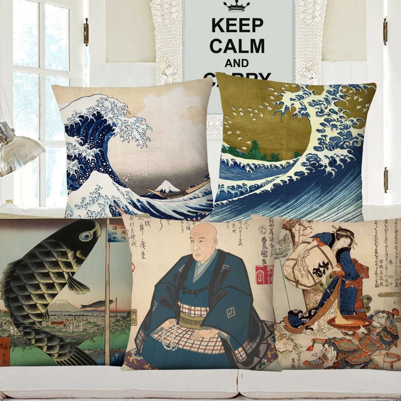 Наволочка для подушки в Восточном азиатском стиле наволочка с рисунком рыбы и