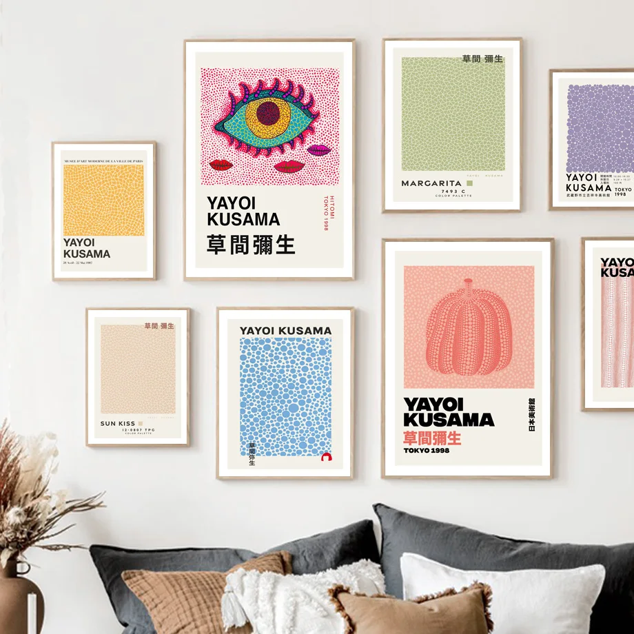 

Japanese Yayoi Kusama Pumpkin Polka Dot Wall Art Canvas Nordic PostersPainting And Prints Wall Pictures For Living Room Decor
