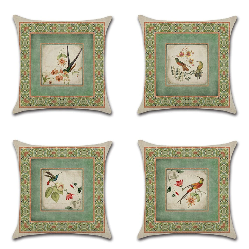 

Chinese Style Waist Pillow Case Geometric Flowers Birds Printing Cushion Cover 45*45cm Linen Car Sofa Pillowcase Home Decor