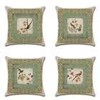 Чехол для подушки в китайском стиле с геометрическим рисунком цветов, птиц, 45*45 см, льняная подушка для автомобиля, дивана, чехол для подушки, домашний декор