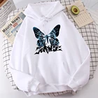 Синий красивый свитер в стиле Харадзюку с принтом бабочки, Женский Повседневный флисовый осенний однотонный мужской топ с капюшоном