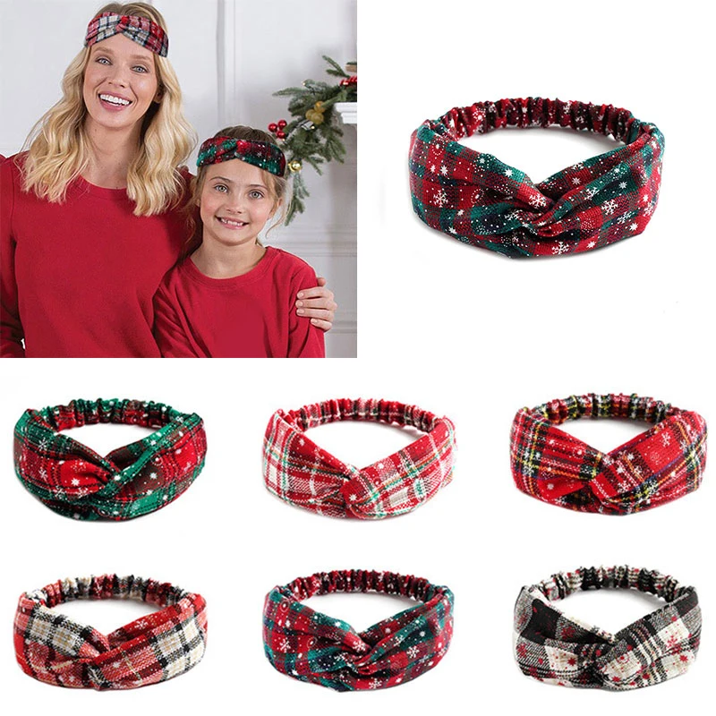 

Mom&Kids Headbands Mother Baby Turban Hairbands Mom Daughter Bows HAirband Plaid Print Parent-Child Hair Accessories Christmas