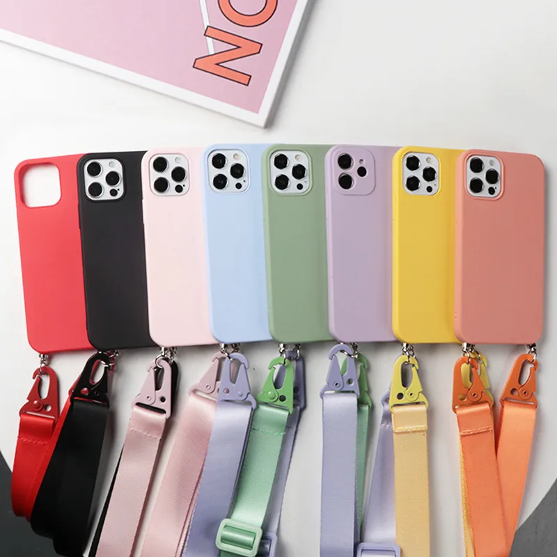 Candy Silicone Necklace Case For iPhone 12 11 Pro Max Mnini 7 8 Plus X XR XS Max 6 5S SE 2020 Lanyard Neck Strap Rope Back Cover