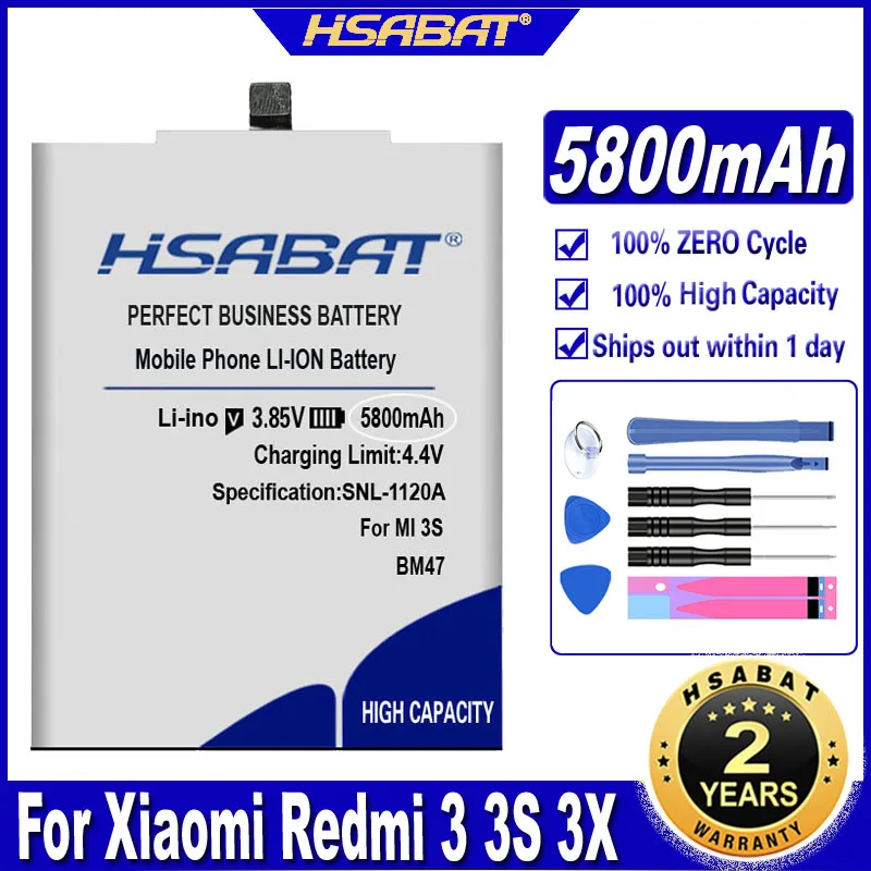 Аккумулятор HSABAT BM47 для Xiaomi Redmi 3 3S 3X mi Hongmi 4x 100% мАч 5800 | Мобильные телефоны и
