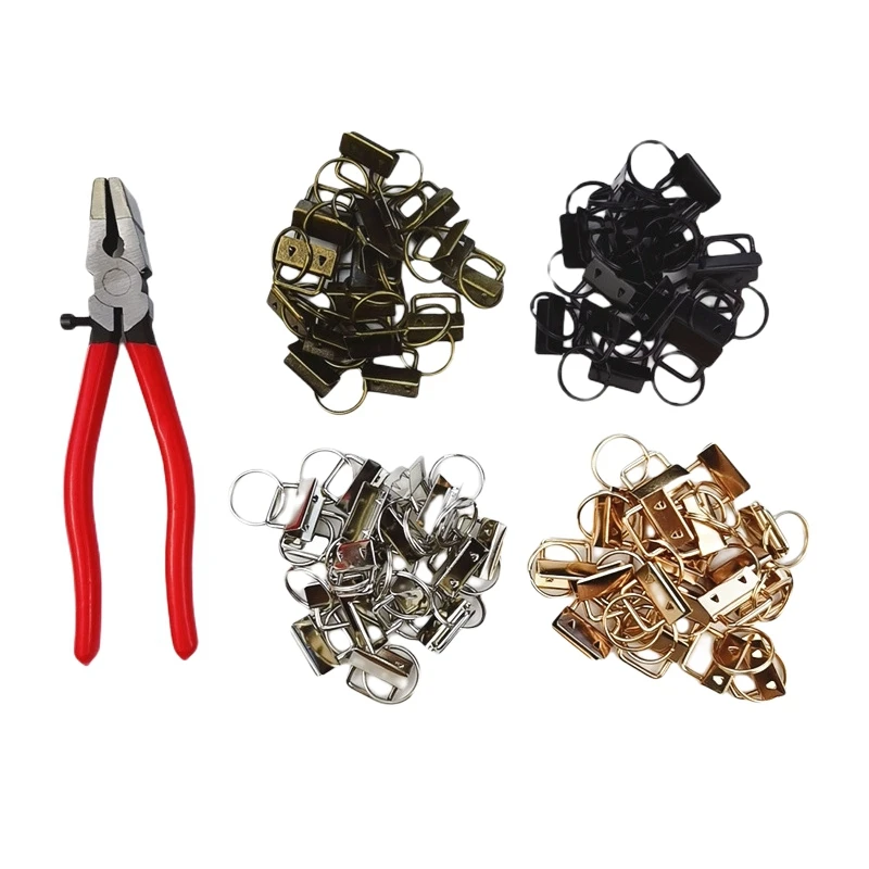 

72PCS Webbing Tail Clip Key Fob Hardware 25mm Keychain Split Ring with Tool Pliers for Wrist Wristlets Cotton Tail Clip