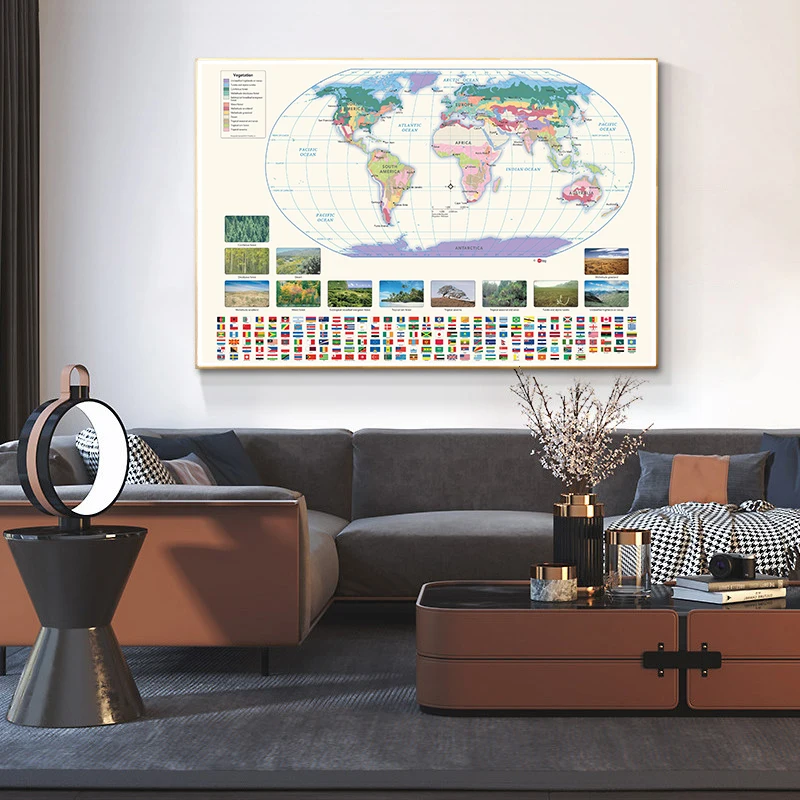 90*60 см карта мира с национальными флагами холст для живописи Wall Art Плакаты детей