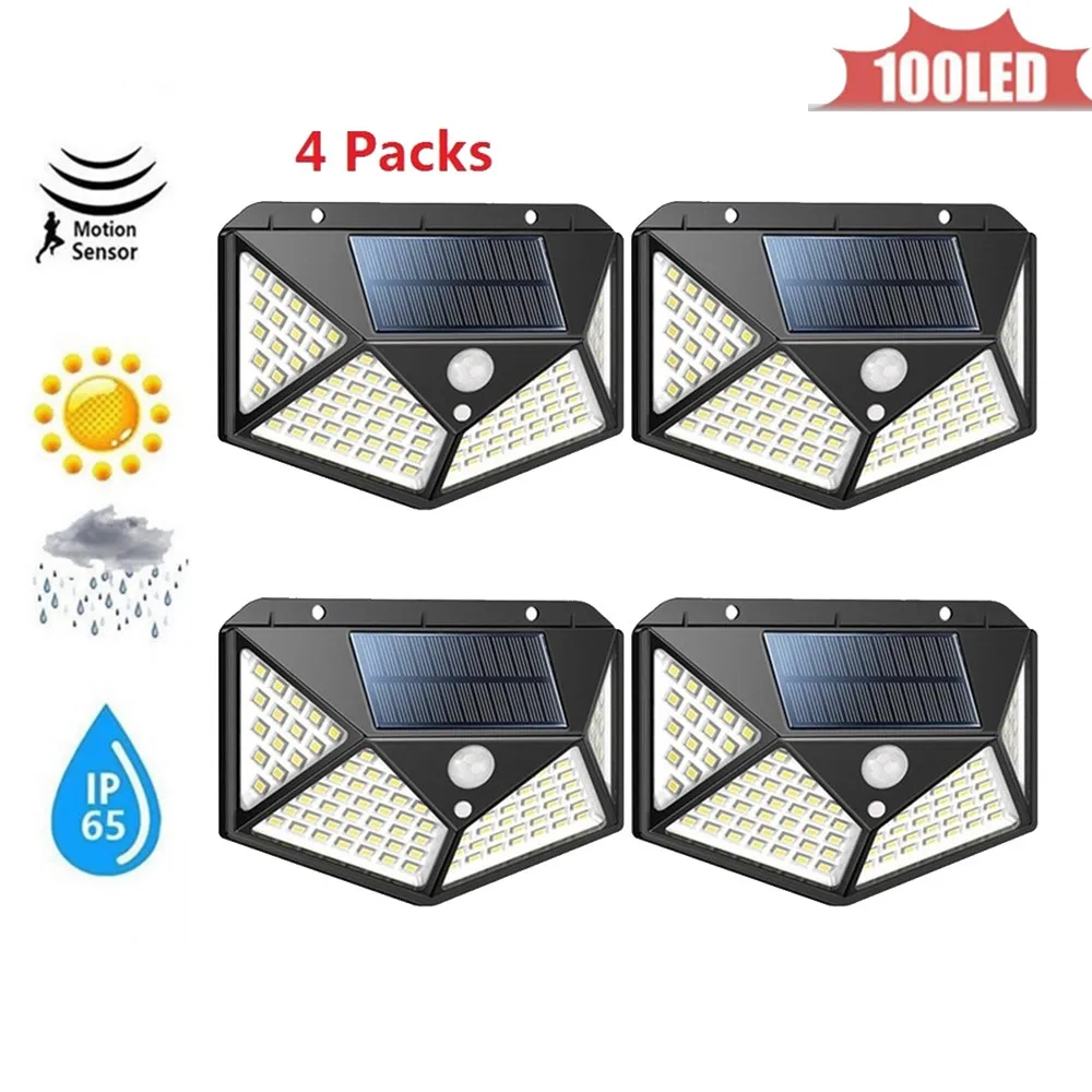 

1-4pcs 100LED Solar Power Street Light PIR Motion Sensor Wireless Wall Lamp Garden Security Lamps Outdoor Waterproof Luminaria 4