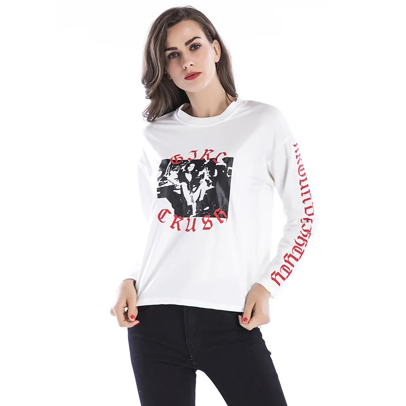 

O Neck White Black Sweatshirt Women Pullover New Pattern Personality Letter Print 2020 Student Clothes Casual Basic Style Autumn